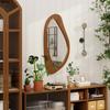 Wall Mirror Window Mirror with Pine Veneer Frame for Bedroom Living Room, 91.5 x 45 x 3 cm, Natural Wood