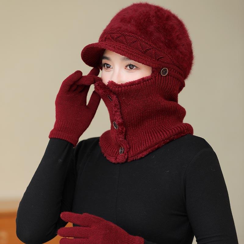 Hat for Women Winter One Piece Hood Middle Aged and Elderly Mothers Plus Fluffy Hat Grandma Warm Windproof Scarf Can Hang Mask Hat
