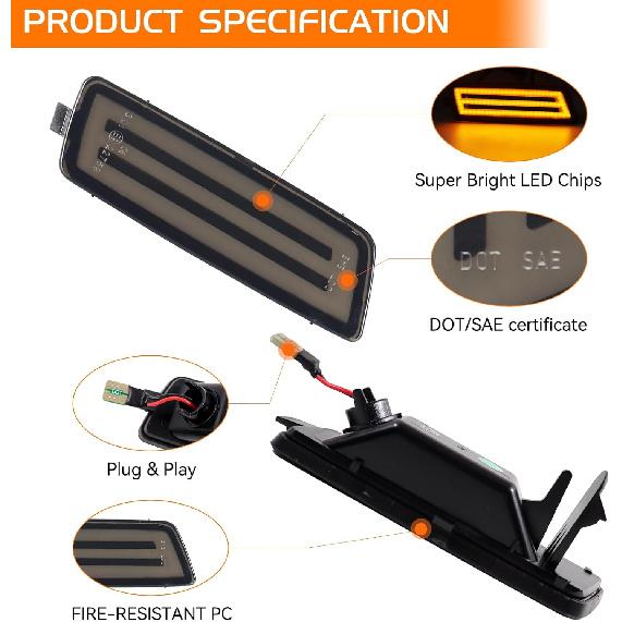 Smoked Lens Amber Full LED Front Side Marker Light for Volkswagen 2006-2009 MK5 Golf GTI Rabbit 2005-2010 Jetta 2008 R32