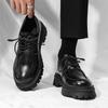 Autumn 2025 New Men's Shoes Winter British Business Sports Casual Pure Black Leather Shoes Work Trend Shoes