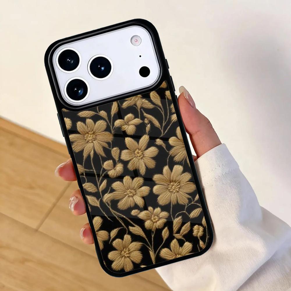Embroidery Flowers Mobile Phone Case for IPhone 17 AIR 16pro Max 15 14 13 12 11 Bumper Cover