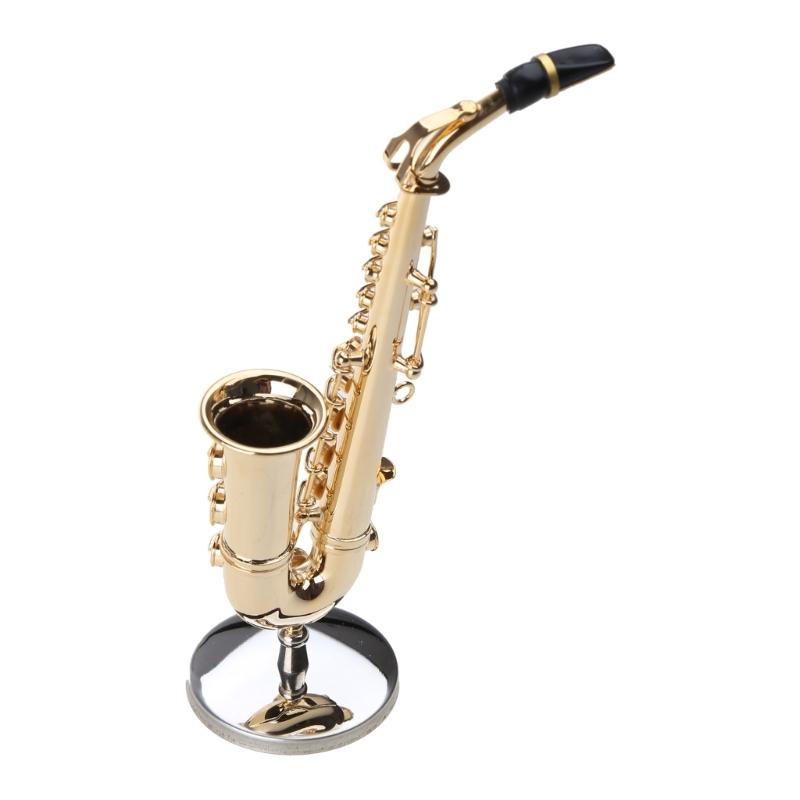 Мини-саксофон Музыкальный инструмент Модель Миниатюрная Медная Брошь Декоративный Настольный Дисплей с Музыкальным инструментом