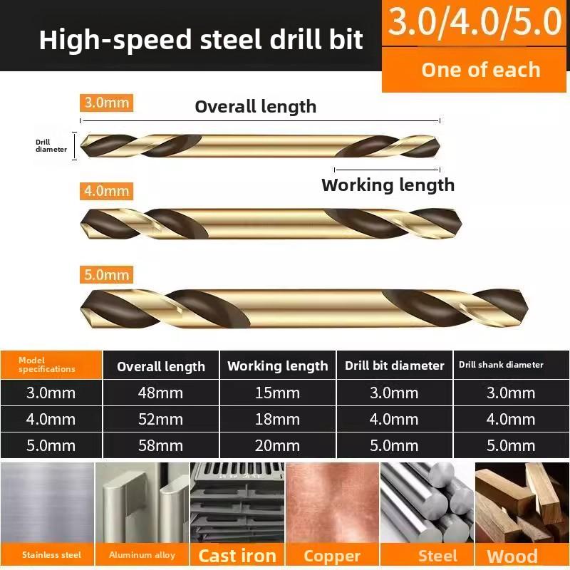 Double-head Twisted Drill Bit, Stainless Steel with High Hardness, Electric Drill Chuck for Hole Drilling, Tungsten Steel Alloy Steel Drill Bit
