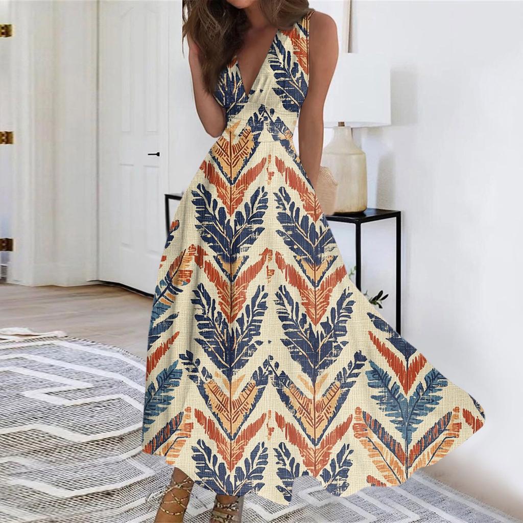 Женское летнее модное ретро-платье с V-образным вырезом и без рукавов