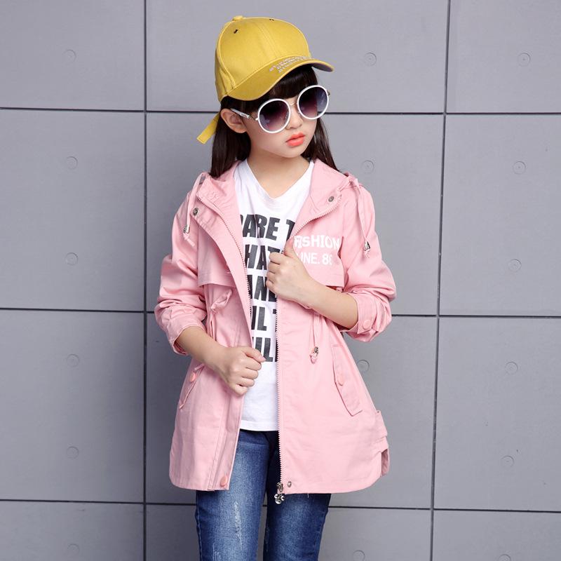 Girls Spring and Autumn Letter Waist Windbreaker Jacket