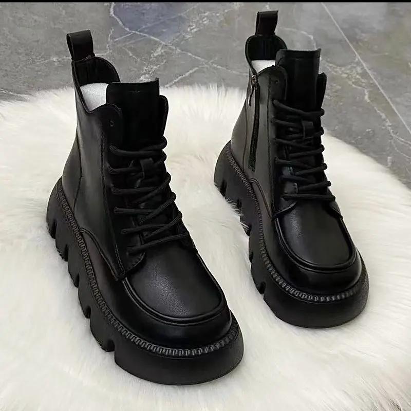 Короткие туфли для женщин со шнурками в стиле панк, черные боевые женские ботильоны на шнуровке из искусственной кожи, горячее предложение в корейском стиле