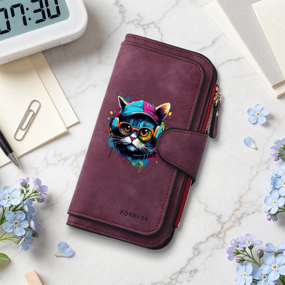 Cute Cat Print Purse Forever Fashion Long Wallet Casual Portable Card Holder Stylish Daily Money Bag