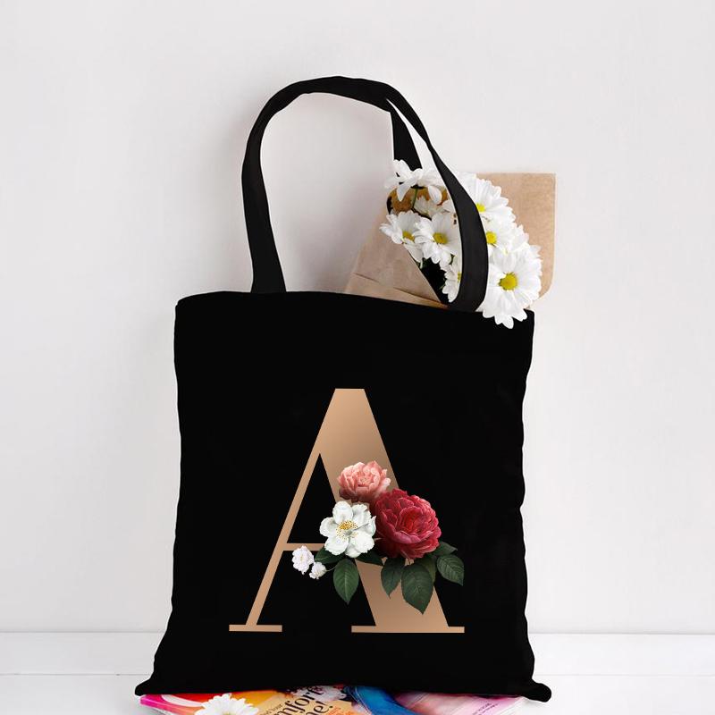 Холщовая сумка-тоут с цветочным письмом и шрифтом ABCDEFG, повседневная сумка-шопер с эко-цветами большой вместимости, сумки на плечо в стиле Харадзюку