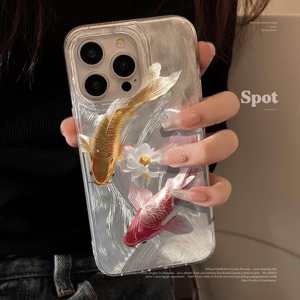 Чехол для телефона с узором «Карп на удачу» для iPhone 17 Pro 15 16 14 13 12 11 Pro Max 17e 16e 8 7 Plus XR XS X Серебристый Мягкий Ударопрочный Чехол