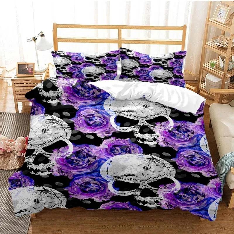 Sugar Skull Duvet Cover Set Queen Size Flowers Skeleton Bed Linen Double Bedding Set With Pillowcase King Size Skull Quilt Cover