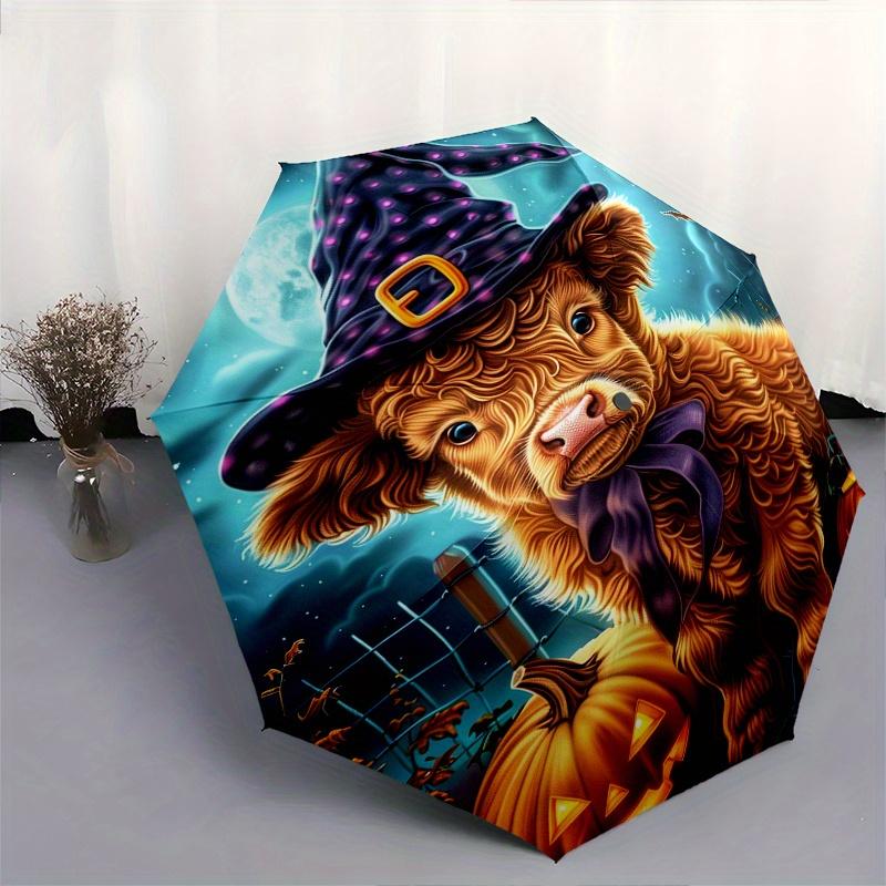Halloween, Cow Theme 8 Bone Hand Automatic Folding Umbrella, Compact and Portable Design, A Perfect Gift for Birthday, Christmas or Business