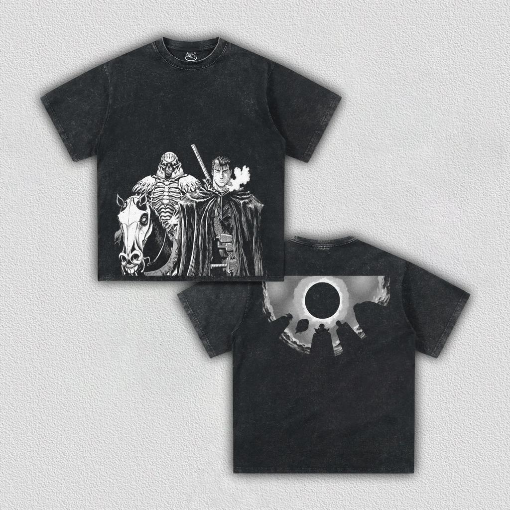 2026 summer Vintage Washed Berserk Guts Brand of Sacrifice Anime T-Shirt Unisex Oversized Streetwear Short Sleeve Casual Tops