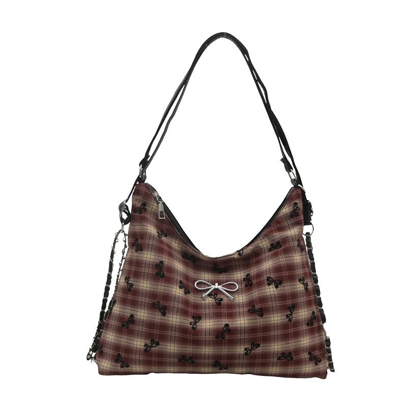 Популярная клетчатая сумка Осень и Зима Новая текстура Бабочка Кроссбоди Личность Многофункциональный Рюкзак через плечо