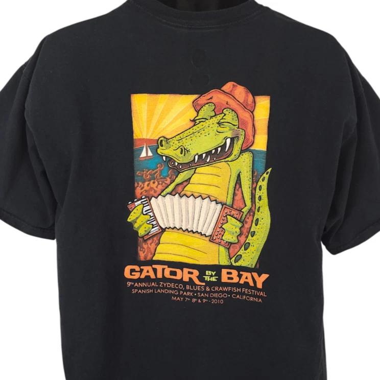 Футболка Gator By The Bay 100% Хлопок Мужские Футболки Топ Мужской Размер XL Черный 2010 Zydeco Blues Crawfish Festival