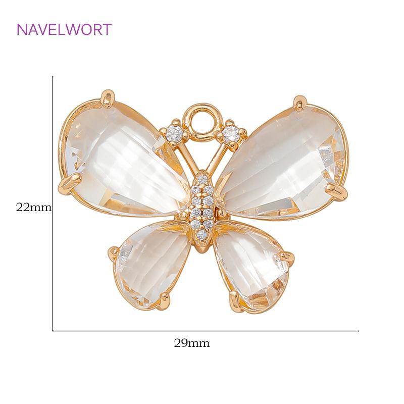 18K Gold Plated Clear Crystal Butterfly Charms Pendant For Jewelry Making,Brass Decorative Pendants,Jewelry Making Accessories