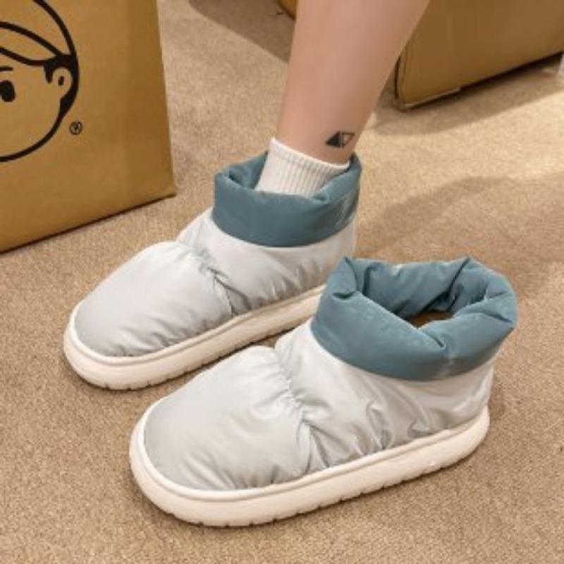 New Autumn and Winter Medium and High-top Down Cloth Cotton Boots Contrasting Colors Men and Women Couples Wear Warm Plush