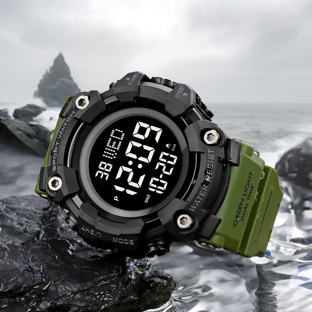 SKMEI Large Dial Stopwatch Sport Watches Mens LED Light Digital Wristwatches 5Bar Waterproof Countdown Clock reloj hombre 1968