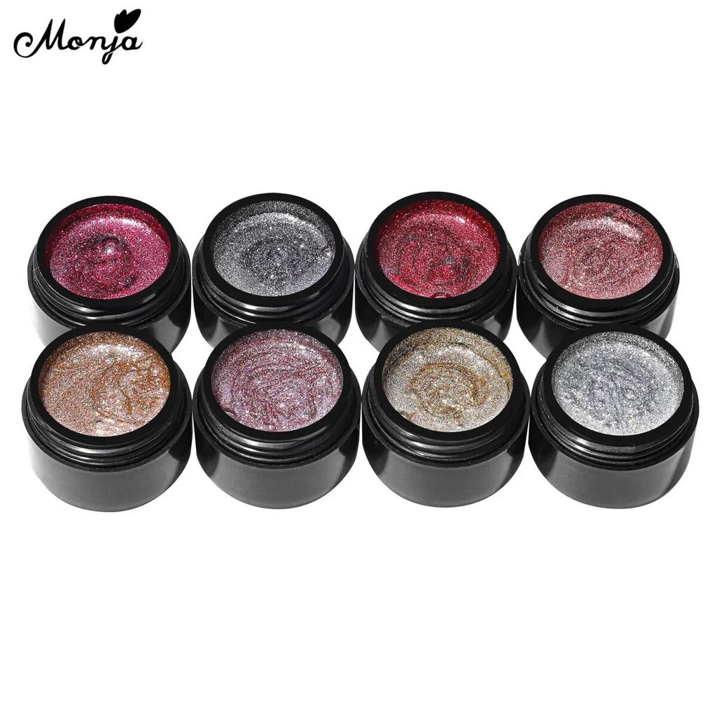 monja 5 мл гели для ногтей УФ-лак платиновый блестящий светоотражающий порошок гибридный лак для рисования отмачиваемый лак цветные маникюрные аксессуары