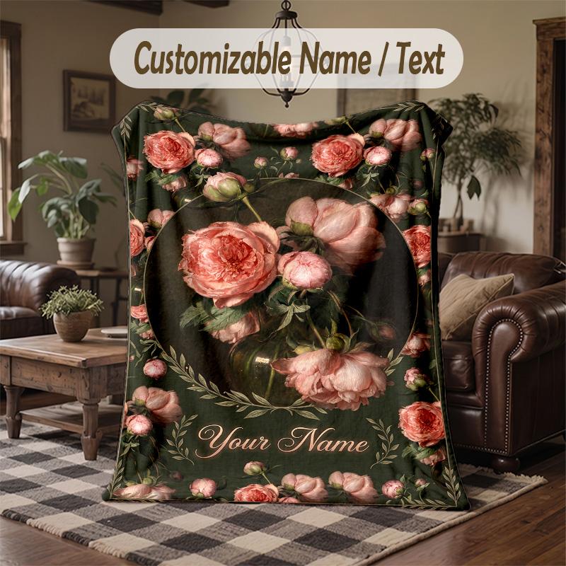 Floral Elegance 11 Theme Throw Blanket Custom Name Text Personalized Blanket Soft Cozy Blanket for Home Sofa Bed