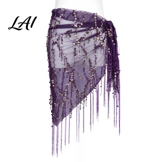 Adjustable Tassel Skirt Women's Belly Dancing Belt with Tassels & Sequins Colorful Waist Chain Triangle Dance Hip Scarf for Stage Performance