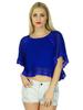 Women Blue Georgette Custom Crop Top Lace Short Kimono Blouse Chic