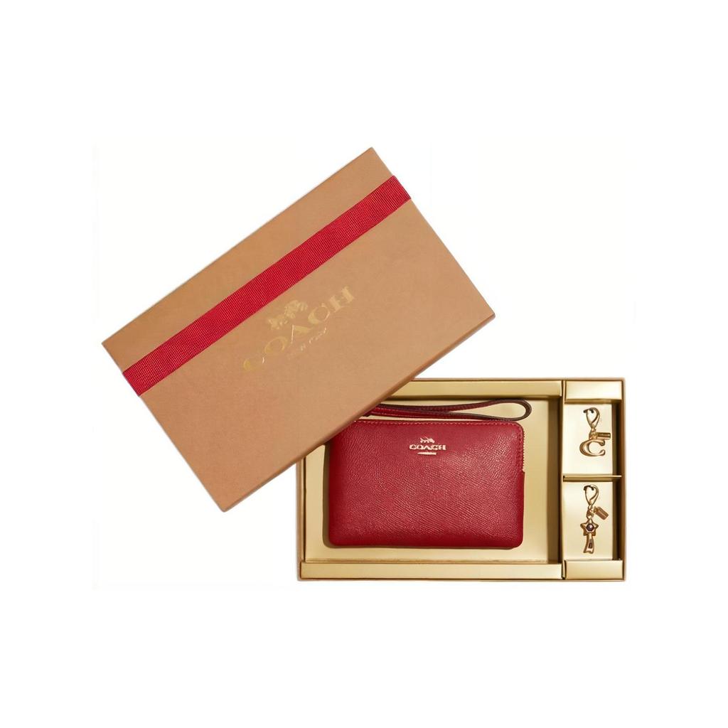 COACH Corner Zip Cross Grain Leather Wrist Bag Clutch Small Women's Red CF359-IMF8Q