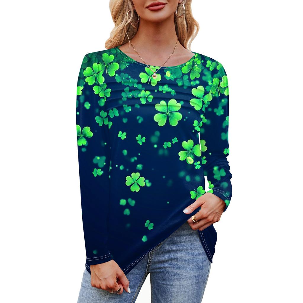 Женский свободный повседневный топ с круглым вырезом и длинными рукавами, модный топ