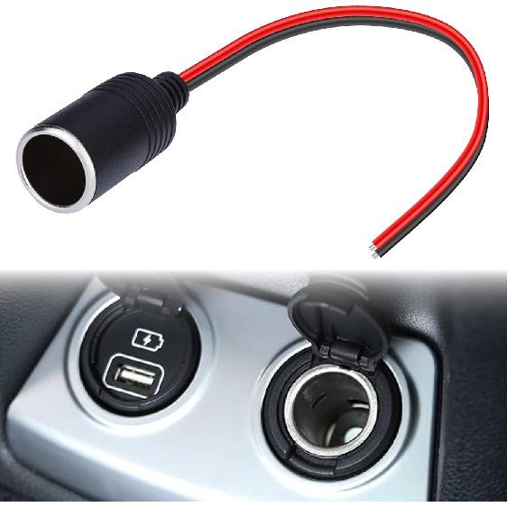 BFXM 18 AWG Female Cigarette Lighter Socket, 1FT 12/24V Outlet Socket | Car Charger Power Cigarettes Lighters with Bare Wire Open End Cable, Auto