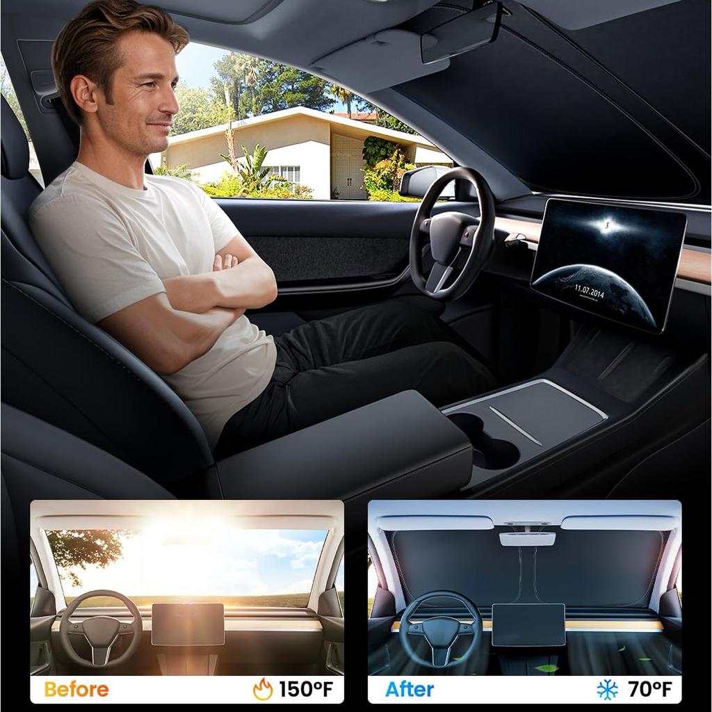 Обновлённый солнцезащитный козырёк на лобовое стекло 2025 для 2025-2018 Camry LE XLE Hybrid SE XSE Седан [Индивидуальная посадка, 99% защита от солнца] Интерьер и сохранение прохлады