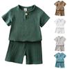 Baby Summer Clothes Children's T-Shirt Cotton Linen Tops Shorts 2 Pieces Toddler Girl Outfit Set Grey Black Boys Kids Set