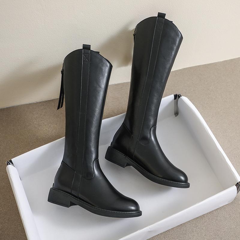 Ботинки на толстой подошве Женские осенне-зимние рыцарские сапоги Застежка-молния сзади, но сапоги до колена