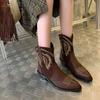 Fashion Women's Single Boots Winter New Pointy Embroidery Totem Zipper Western Cowboy Comfort Booster Square Heel Fashion Boots