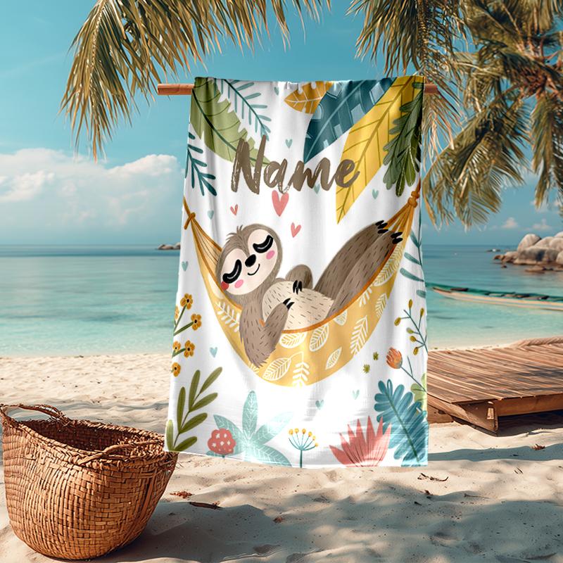 Custom Name Ultra-Soft Beach Towel with Sloth Theme,Ideal for Pool - Camping, Diving - Perfect Travel Essential, Vibrant Beach Towel.