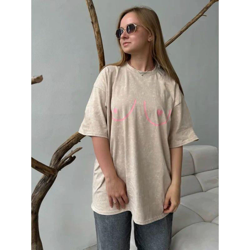 New Printed T-shirt Western Style New Fashion Washed Old Casual Loose Print T-shirt Top