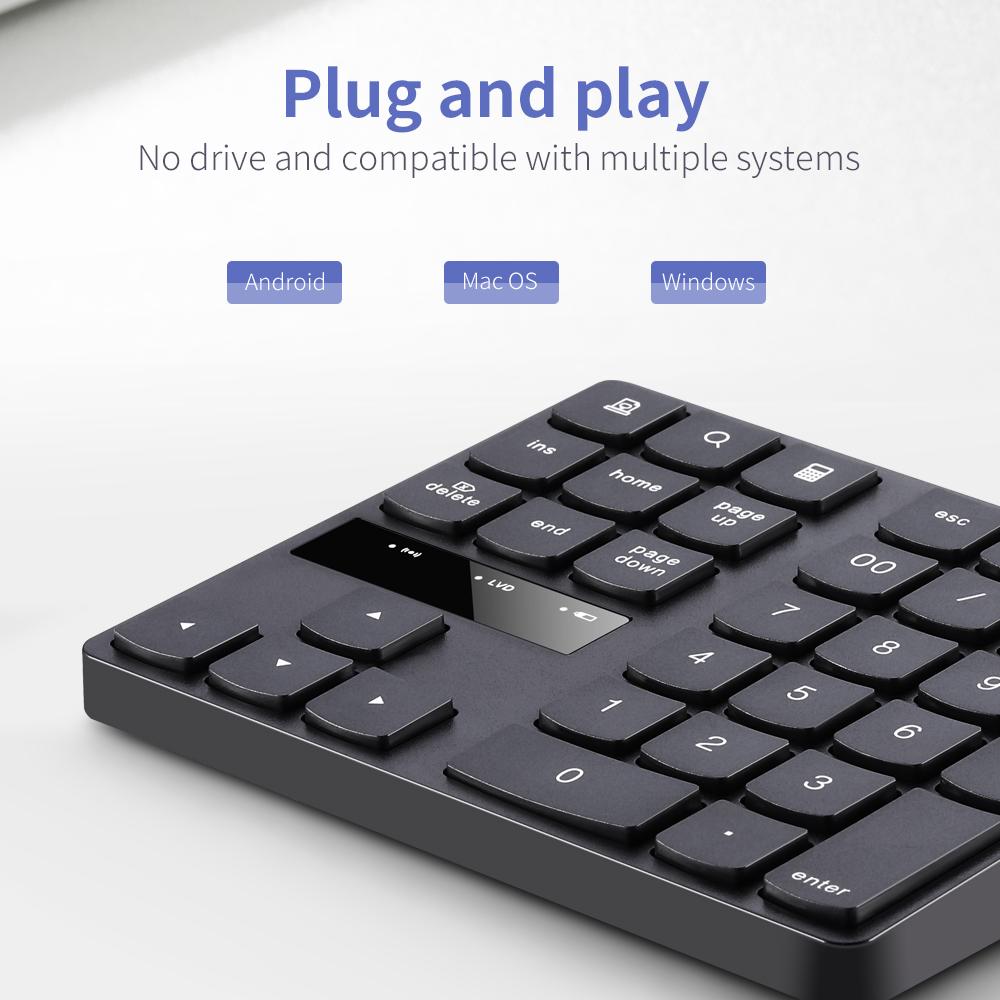 2.4G Беспроводная цифровая клавиатура Портативная 35-клавишная офисная клавиатура для финансового учета Встроенная
