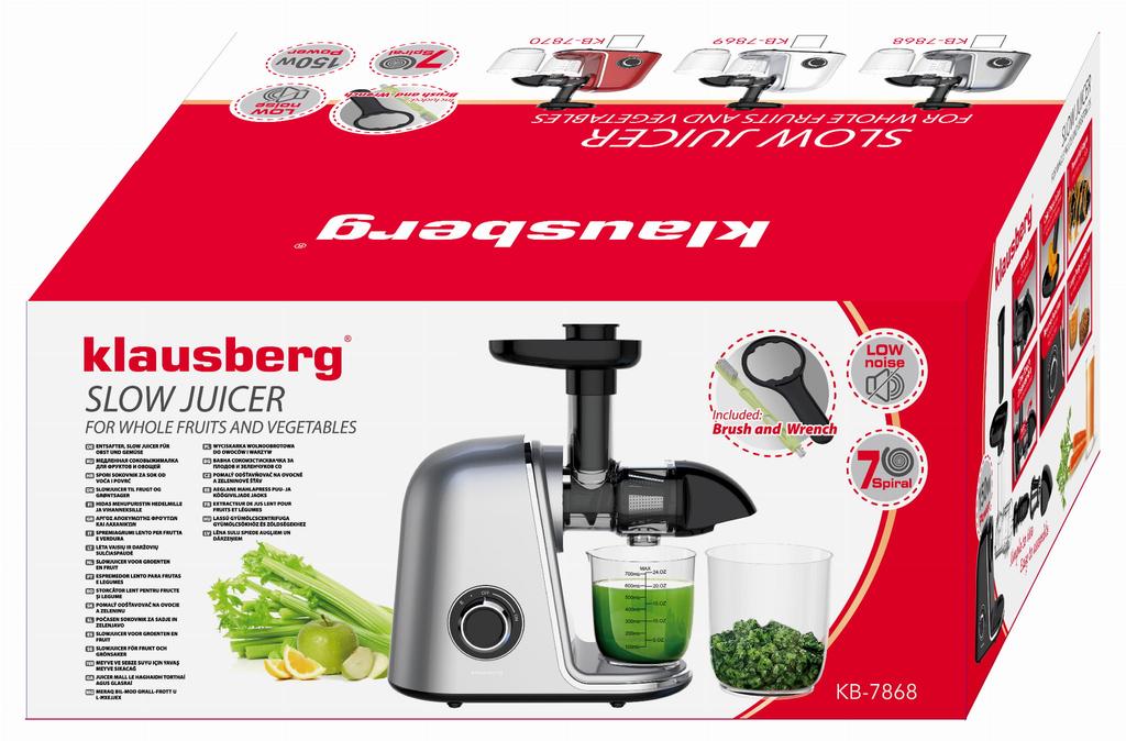 Slow juicer 150W for fruits and vegetables COLD PRESS KLAUSBERG KB-7868