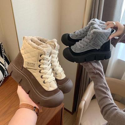 Зимние белые кроссовки на платформе в корейском стиле для женщин HY618 2024 года