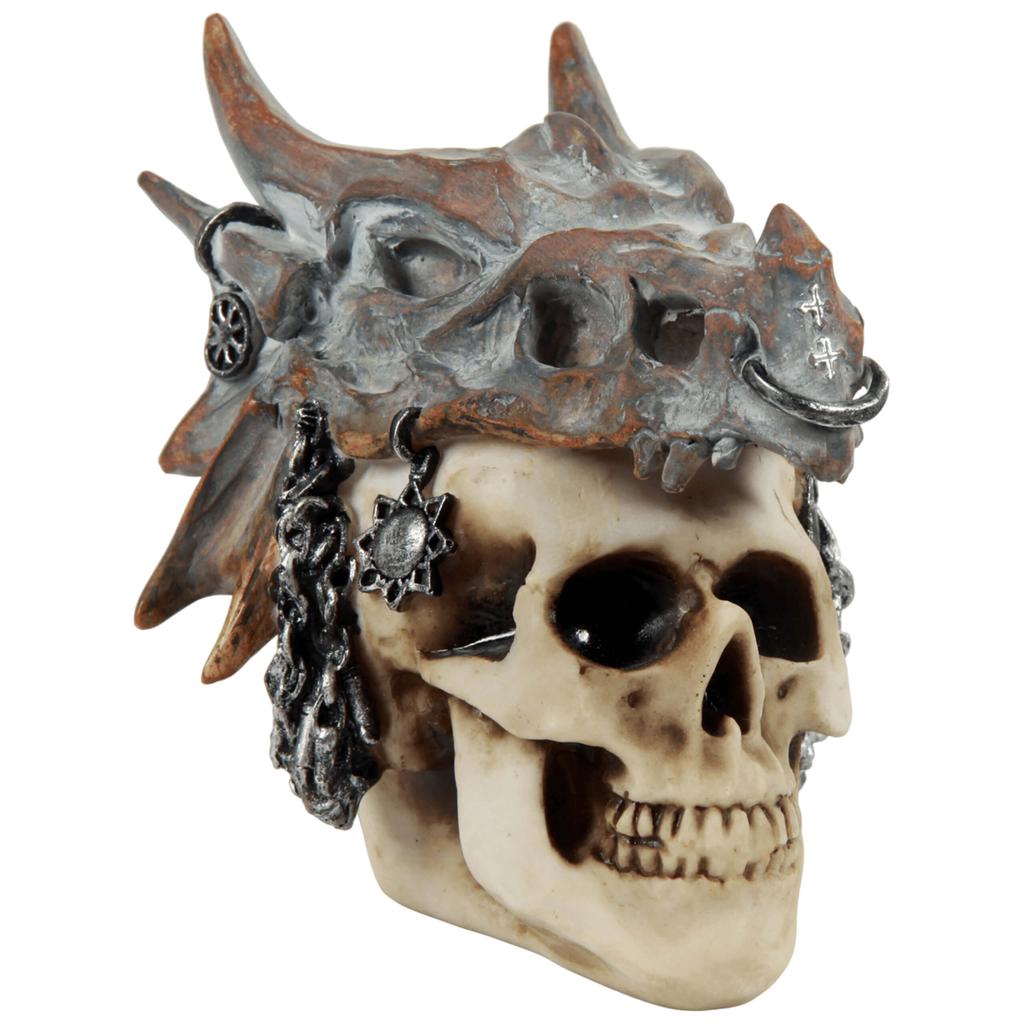 Resin skull with dragon skull, skull figure in the mouth of a dragon