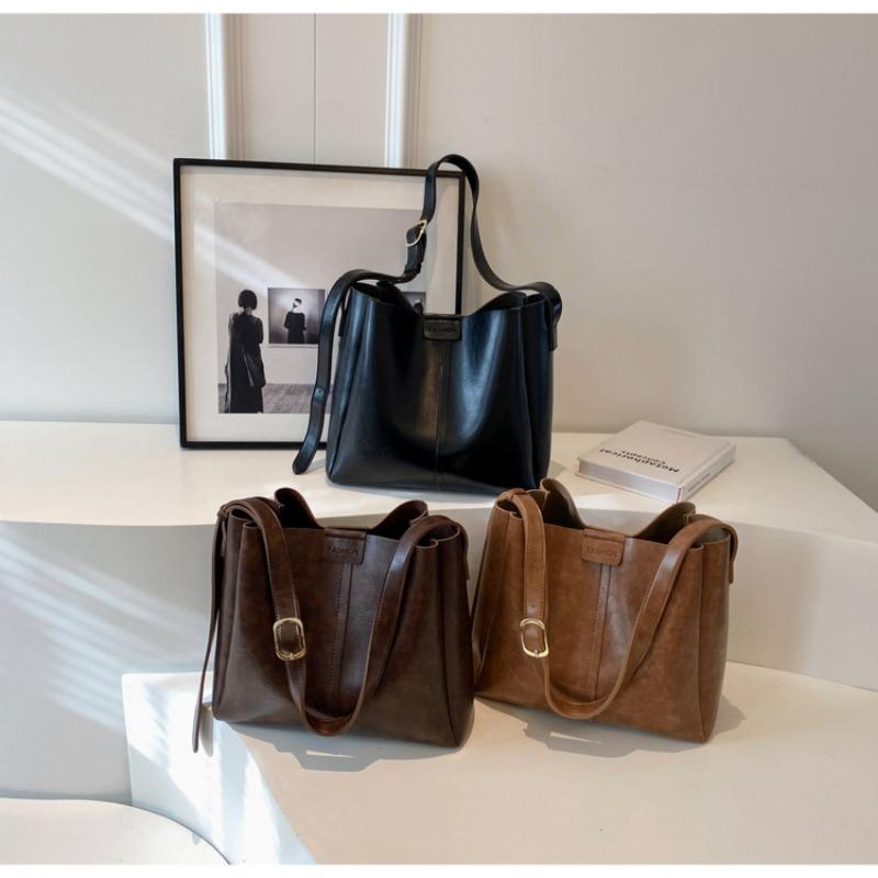 Универсальная женская кожаная сумка из искусственной кожи большой емкости для поездок на работу, новая корейская модная сумка в стиле ретро, ​​однотонная сумка на плечо