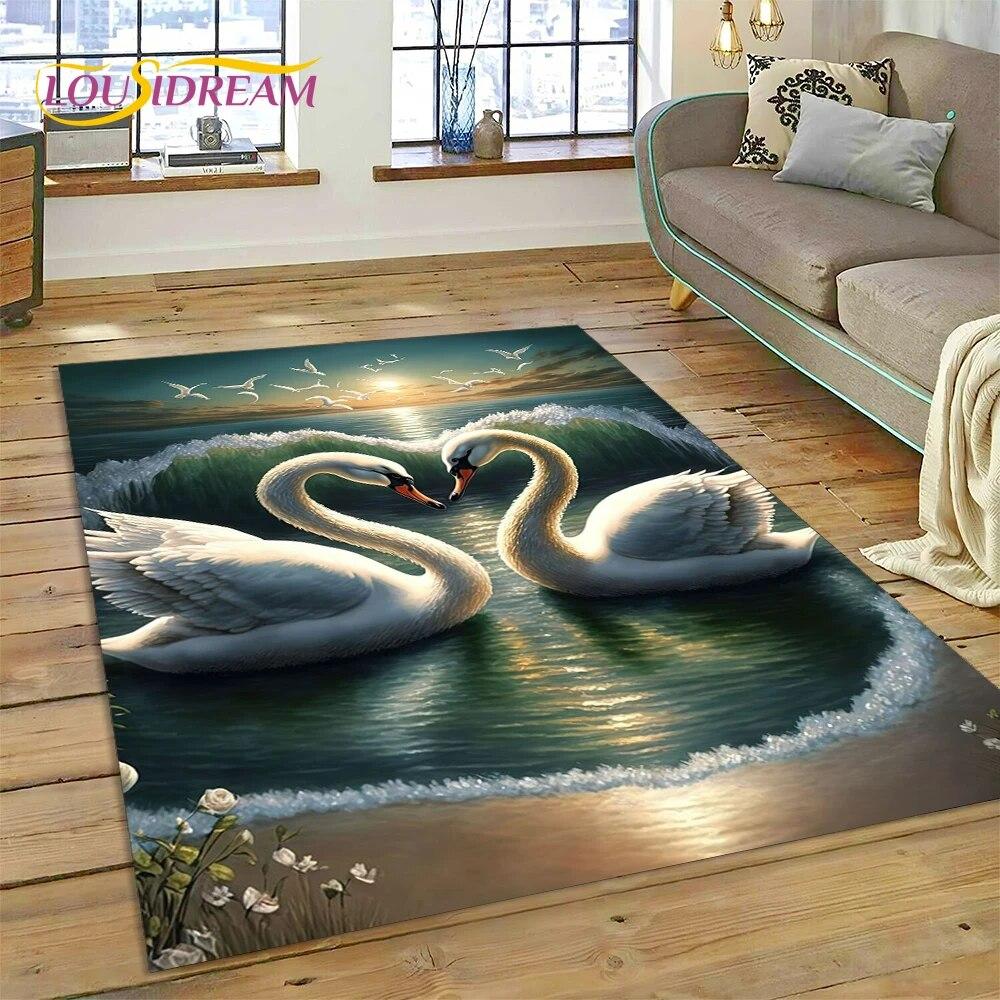 Love Swan Cartoon Cygnus Girl Gift Carpet Rug for Home Living Room Bedroom Sofa Doormat Decor,Kids Area Rug Non-slip Floor Mat