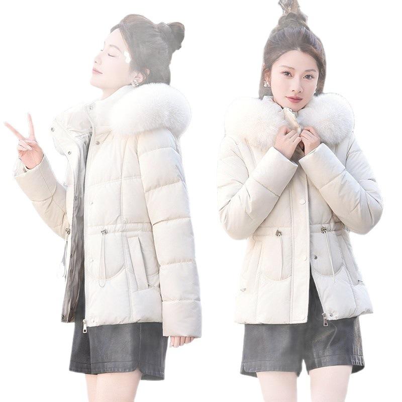 Down cotton-padded clothes for women's short models, new large fur-neck cotton-padded clothes, thickened casual and fashionable winter cotton-padded