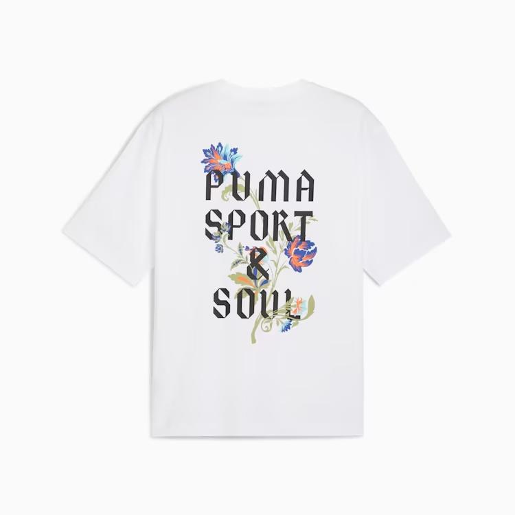 Puma Floral Graphic Boxy Crew Neck Sports Casual Short Sleeve Embroidered T-Shirt Men Tops White 633349-02