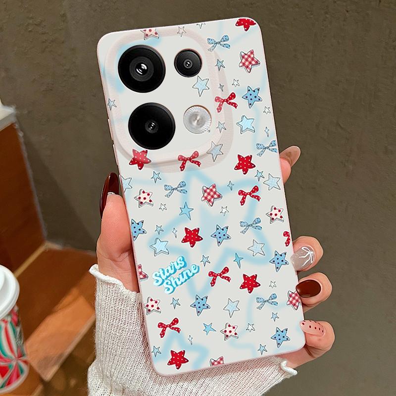 Чехол с узором из синих звезд и бантов для Xiaomi Redmi Note 14 13 Pro 5G 4G 12 11 Funda Xiaomi 14T 13T 11T Pro Силиконовая крышка с текстурой кожи