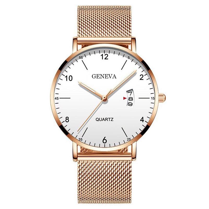 Мужские деловые цифровые кварцевые часы с сетчатым браслетом и календарем