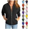 Women's Casual Sweatshirt Solid Color Zipper Jacket Long Sleeve Loose Coat With Pocket