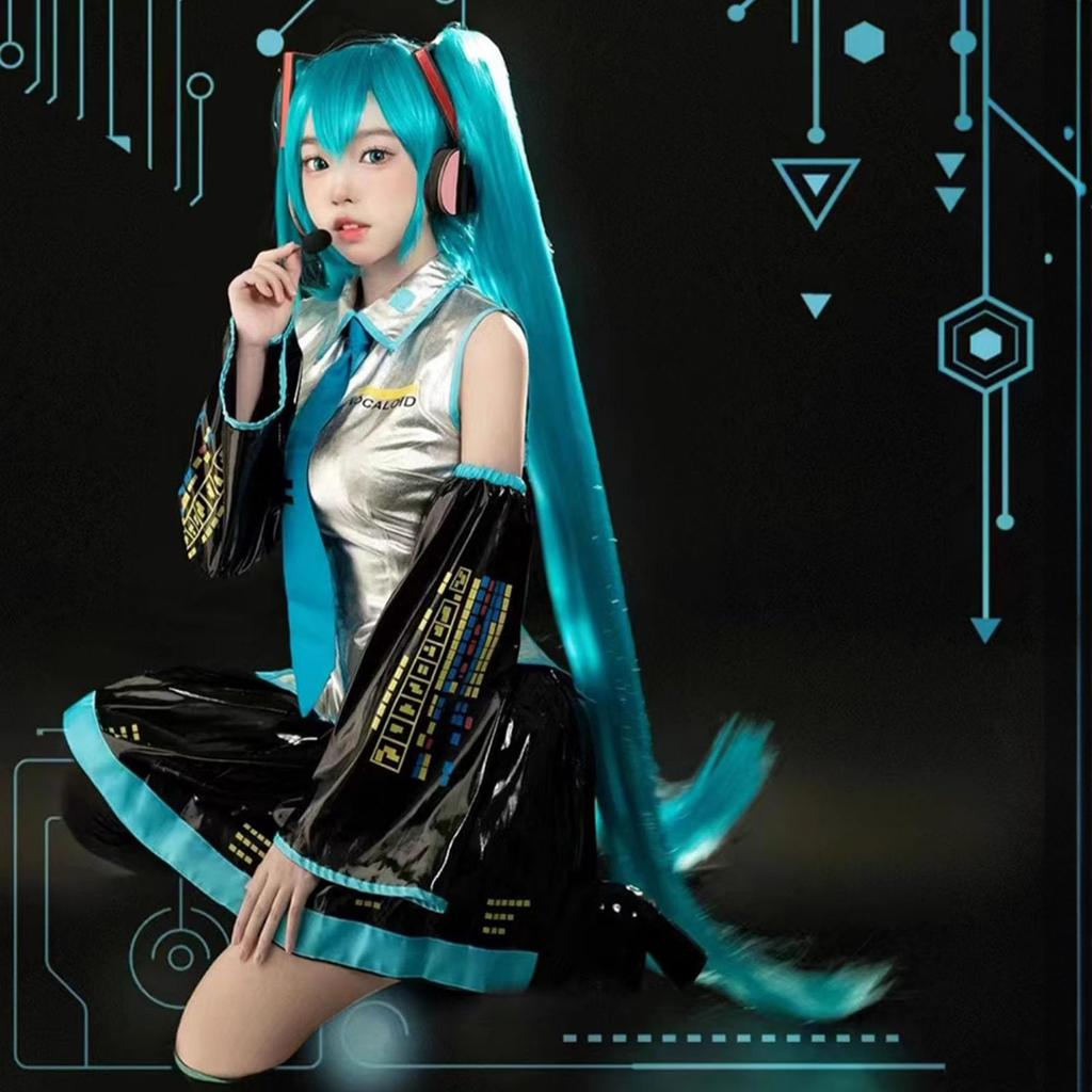 [Milky Time] Hatsune Miku Cosplay Halloween VOCALOID Original Costume with Wig (Outfit, Size L)