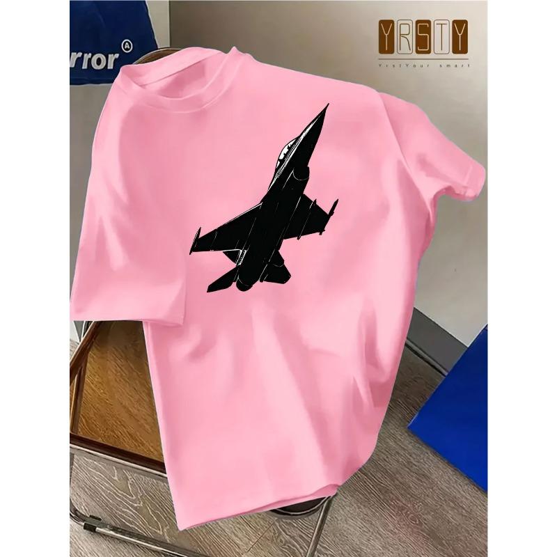Kids Crewneck Short Sleeve T-Shirt, Cool Black Fighter Jet Print, Versatile Casual Summer Tee for Boys Students