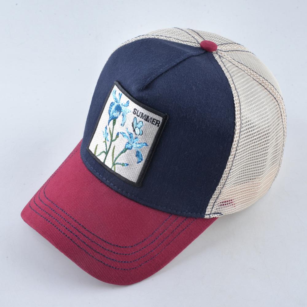 Snapback Hats For Men Women Summer Breathable Mesh Baseball Cap Outdoor Sun Flower Embroidery Hat