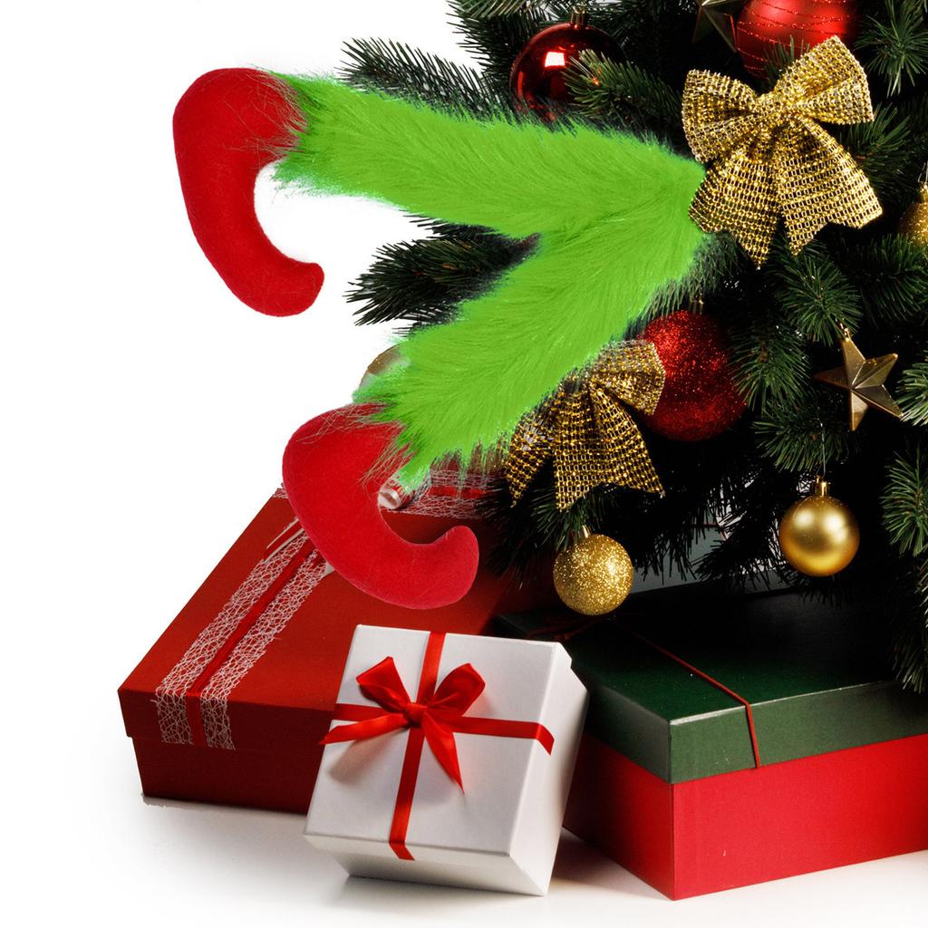 Елочные украшения из ножек рождественских эльфов, декор топперов на елку, рождественские искусственные украшения, ветки деревьев, плюшевые ножки для елочных украшений