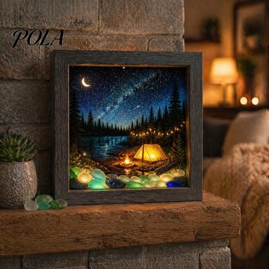 Мягкий Неослепляющий Ночник LED Фоторамка, Деревянная с 3D Объемным Настенным Декором, Художественный Печатный Пейзаж, Освещение для Спальни
